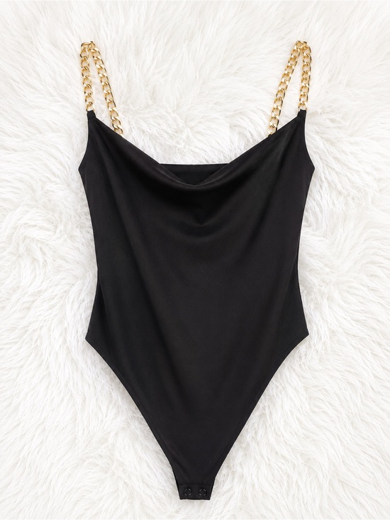 SHEIN Tops - SHEIN Black Chain Strap Cowl Neck Bodysuit